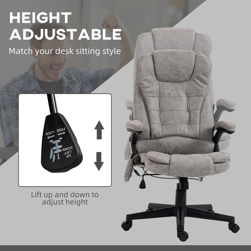 Gray Heated Vibrating Office Chair: Linen, High Back