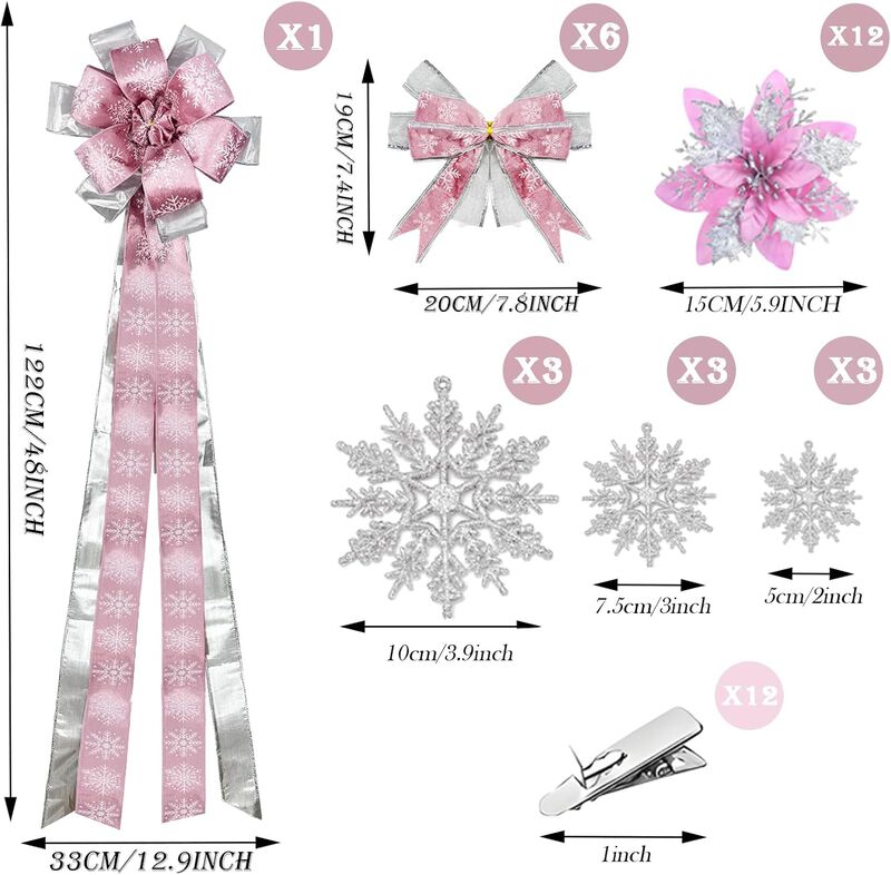 Pink 31 Pcs Velvet Christmas Tree Decoration Set