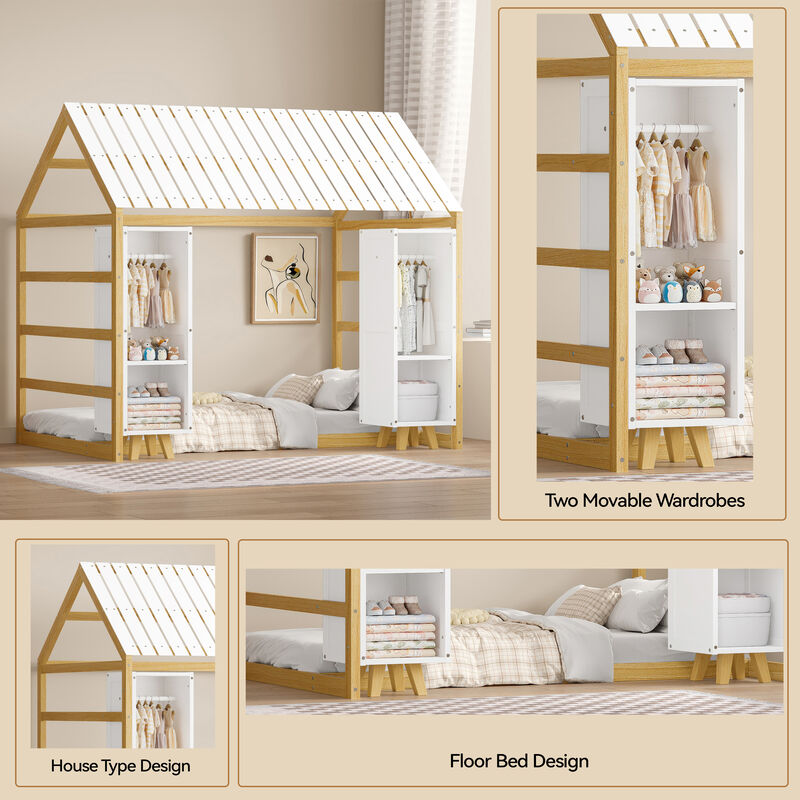 Merax Kids Floor Bed with Two Movable Wardrobes
