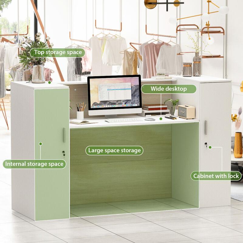 FUFU&GAGA Reception Desk with Dual Cabinets and Open Workspace, (70.9" W x 23.6" D x 43.3" H),White and Brown