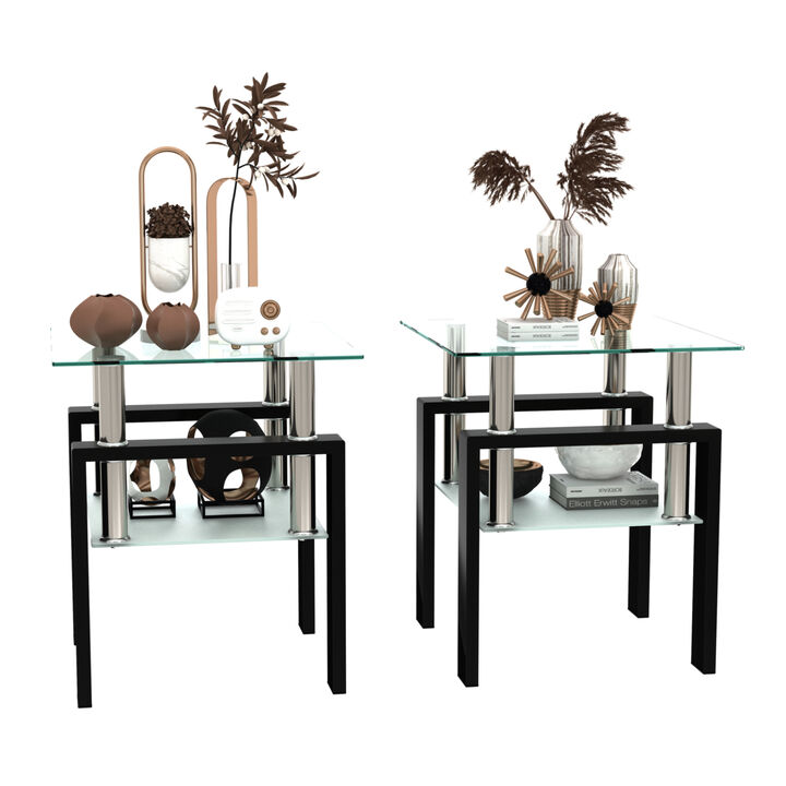 Modern Tempered Glass Square Coffee Table Set