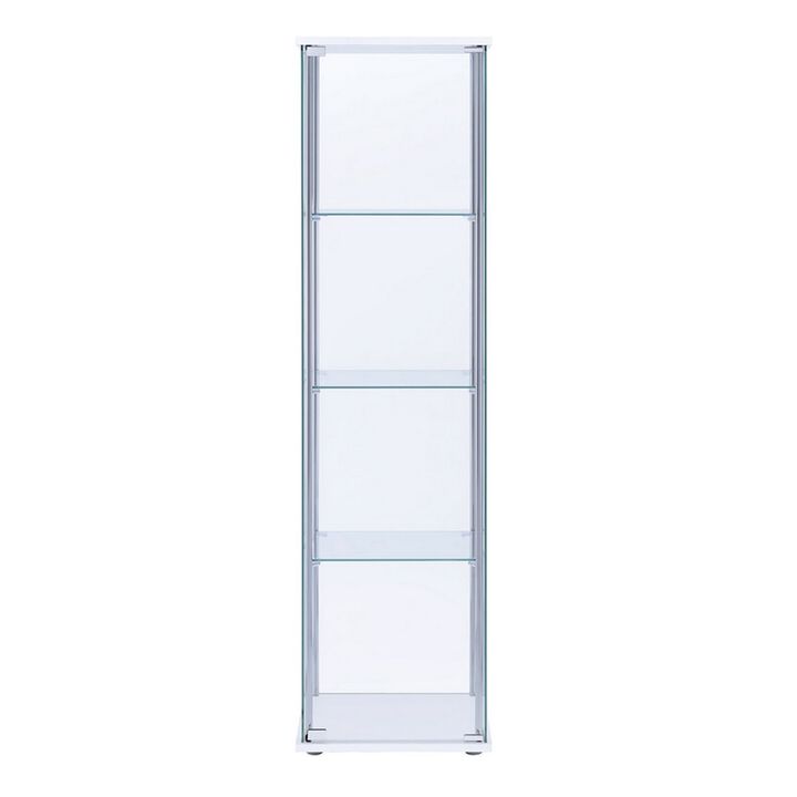 Glass and Metal Curio Cabinet with 4 Shelves, Clear and White-Benzara