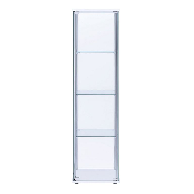 Glass and Metal Curio Cabinet with 4 Shelves, Clear and White-Benzara