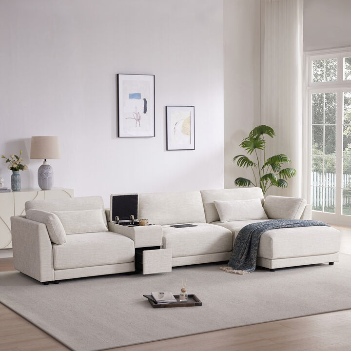 Merax Modular Sectional Sofa with Storage Console and Movable Ottoman