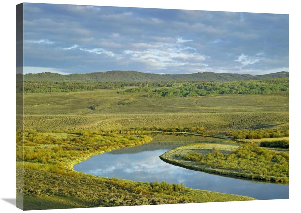 Cloudy skies over Green River, Bridger-Teton National Forest, Wyoming-Canvas Art-32x24