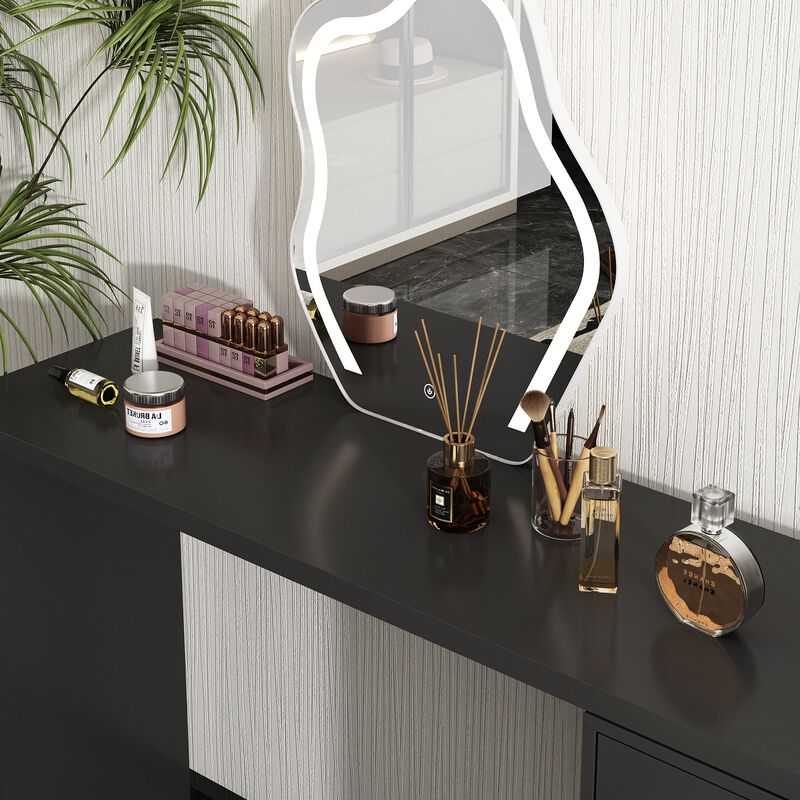 6-Drawer L-Shaped Dresser in Black with Rotatable Desk 47.2 in. W x 51.2 in. D x 32.7 in. H