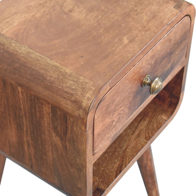 Artisan Furniture Solid Wood Mini Honey Caramel Curved Bedside with Lower Slot