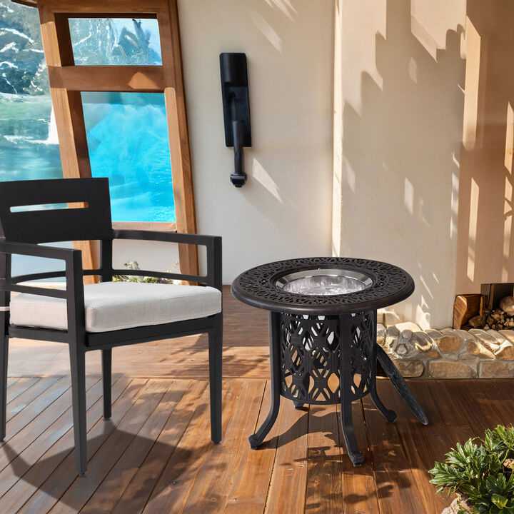 21" Cast Aluminum Ice Bucket Table with Hand-Brushed Bronze Patina Look Top and Removable Cover, Food-Grade 304 Stainless Steel Bucket