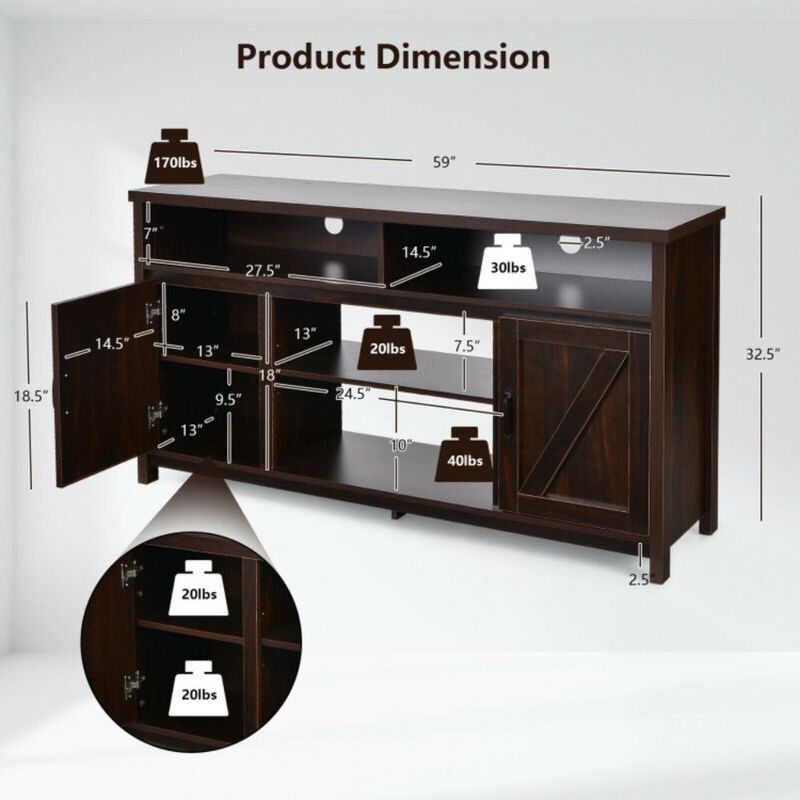 Hivvago 59 Inch TV Stand Media Center Console Cabinet with Barn Door for TV's 65 Inch