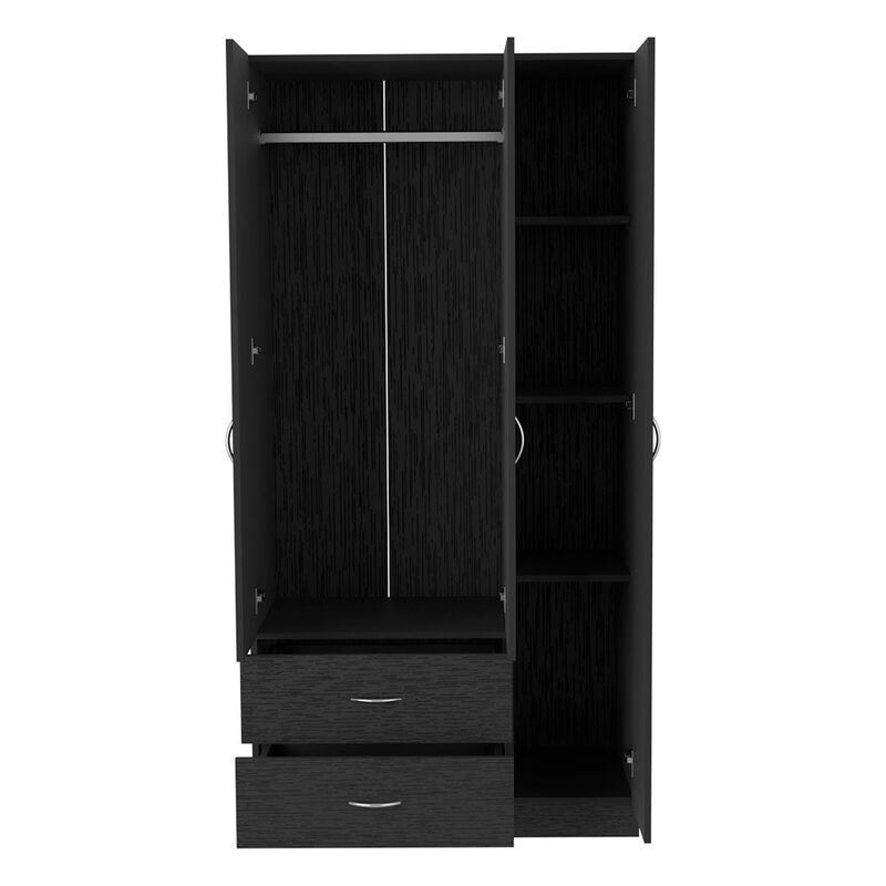 DEPOT E-SHOP Bosko 3 Doors Armoire, Two Drawers, Metal Rod