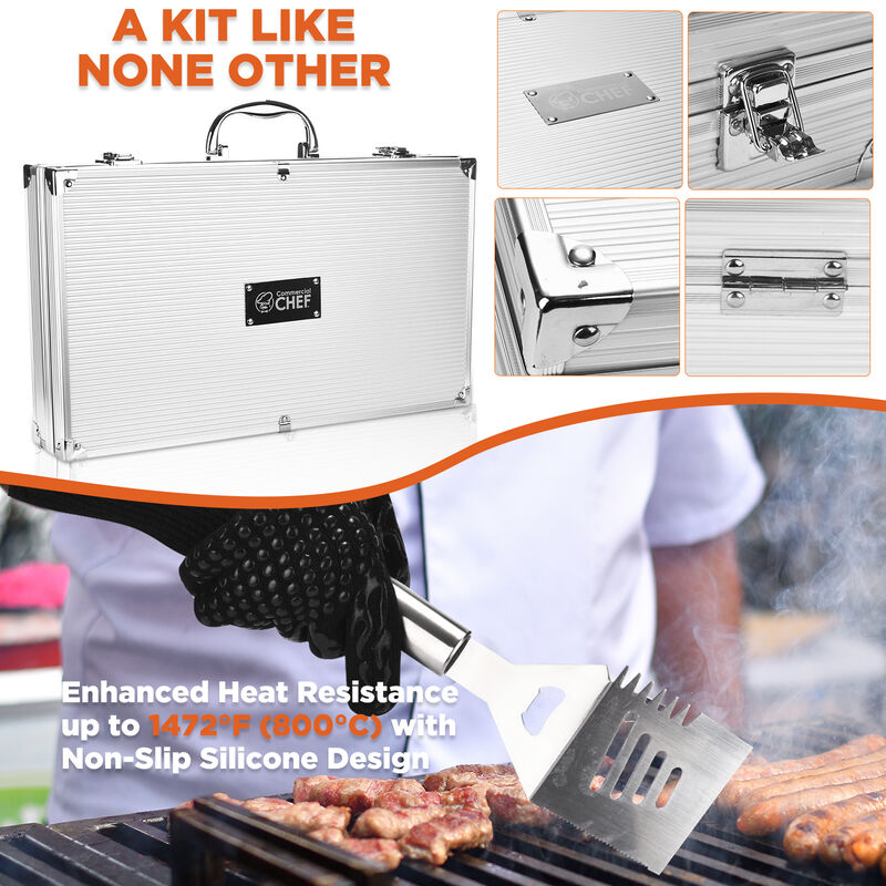 Commercial Chef BBQ Grilling Accessories - Weber Grill BBQ Accessories - BBQ Tools Set - Barbeque Smoker Accessories - For Tailgating, Camping Kitchen - Birthday Chef Grilling Gifts for Men (25 Piece)