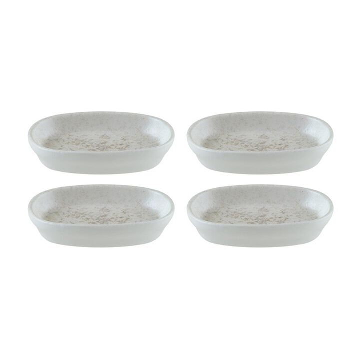 Luna 4" x 2.5" x h:0.75" Oval White Porcelain Platter (Set of 4)