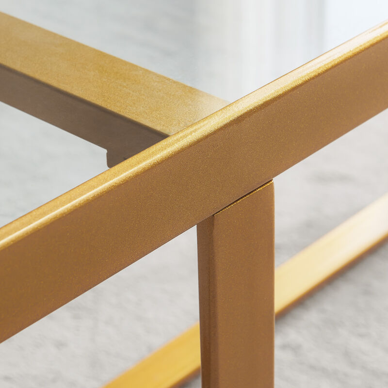 Minimalist Rectangular Coffee Table with Gold Metal Frame and Glass Top