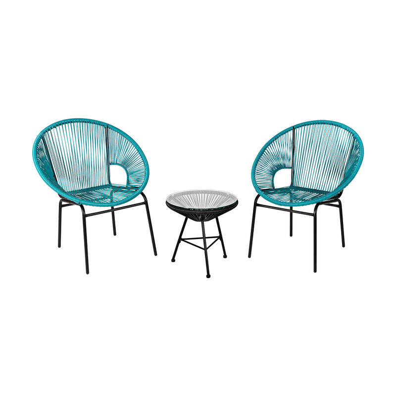 3 Pieces Patio Acapulco Furniture Bistro Set with Glass Table