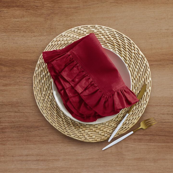 Solino Home 100% Pure Linen Cloth Napkins 20 x 20 Inch Set of 4 | Gabrielle Ruffle Dinner Napkins