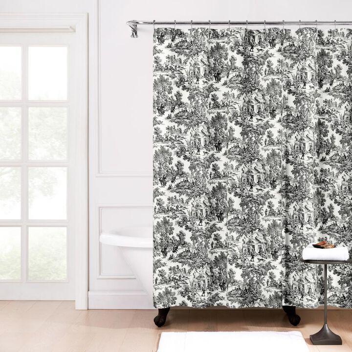 Ellis Curtain Victoria Park Toile Precise Patterned High Quality Water Proof Bathroom Shower Curtain - 70 x 72" Black
