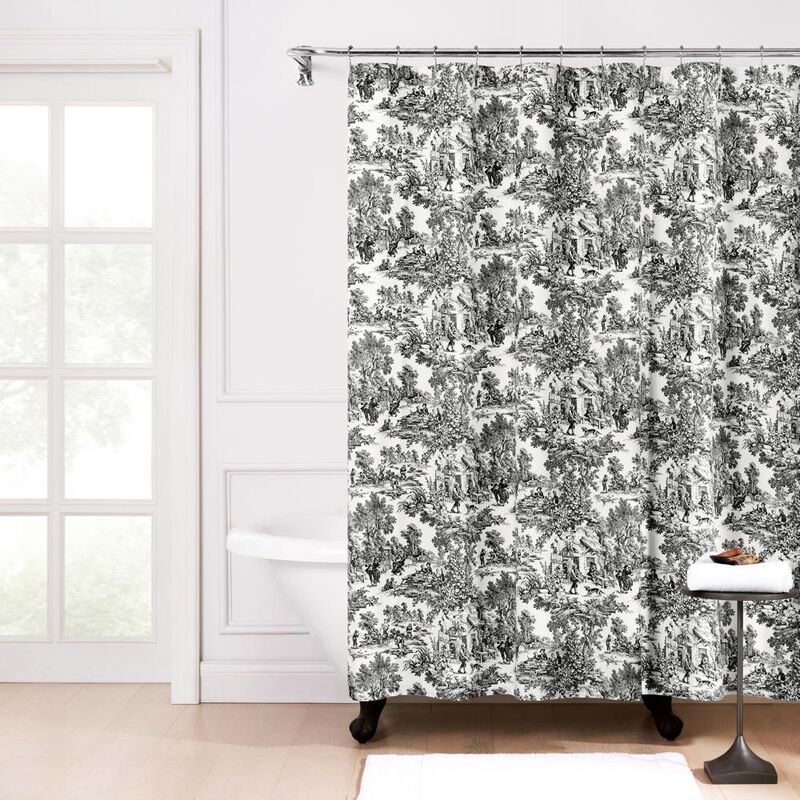 Ellis Curtain Victoria Park Toile Precise Patterned High Quality Water Proof Bathroom Shower Curtain - 70 x 72" Black