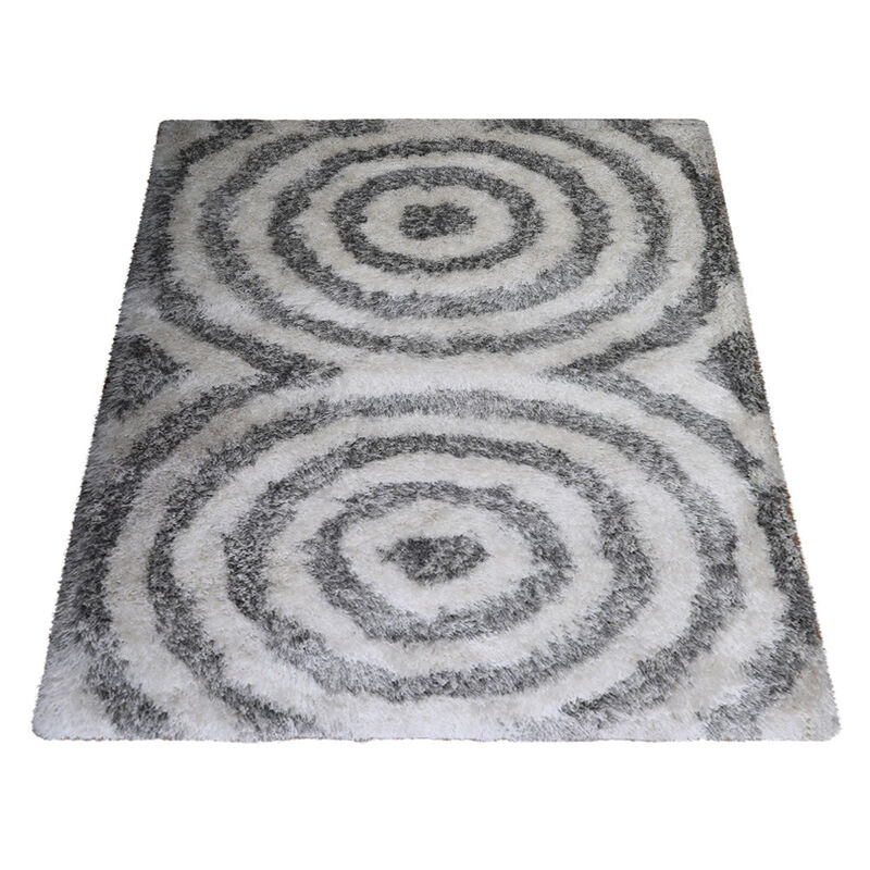RUGSOTIC CARPETS HAND TUFTED SHAG POLYESTER ECO-FRIENDLY AREA RUGS  - 4'x6', Rectangle, Gray White, Geometric Modern Design, High Pile Thick Handmade Anti Skid Rugs for Living Room K00080