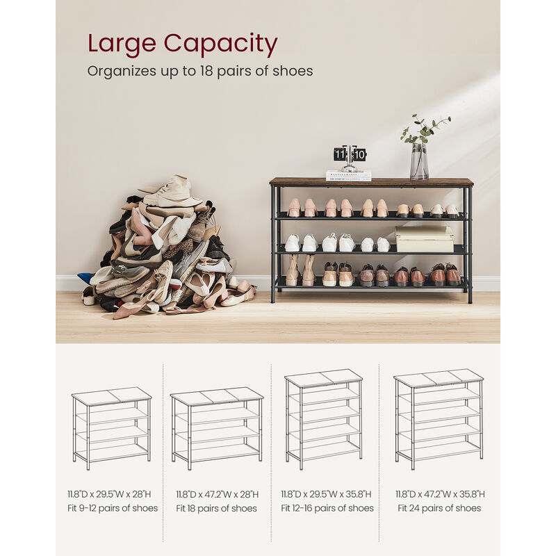 4 Tier Shoe Rack with 3 Fabric Shelves