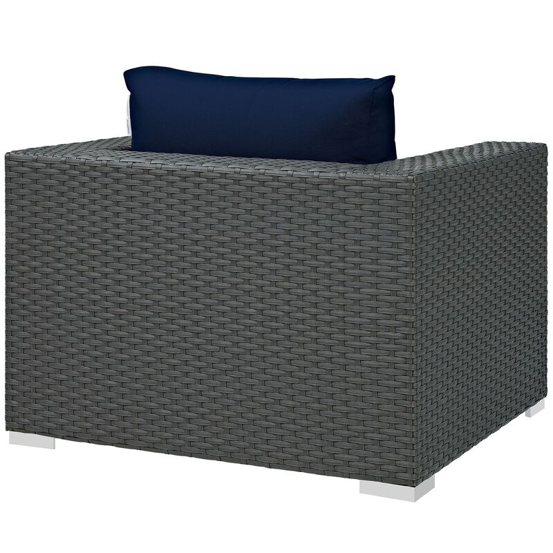 Modway Sojourn Wicker Rattan Outdoor Patio Sunbrella Fabric Armchair in Canvas Navy