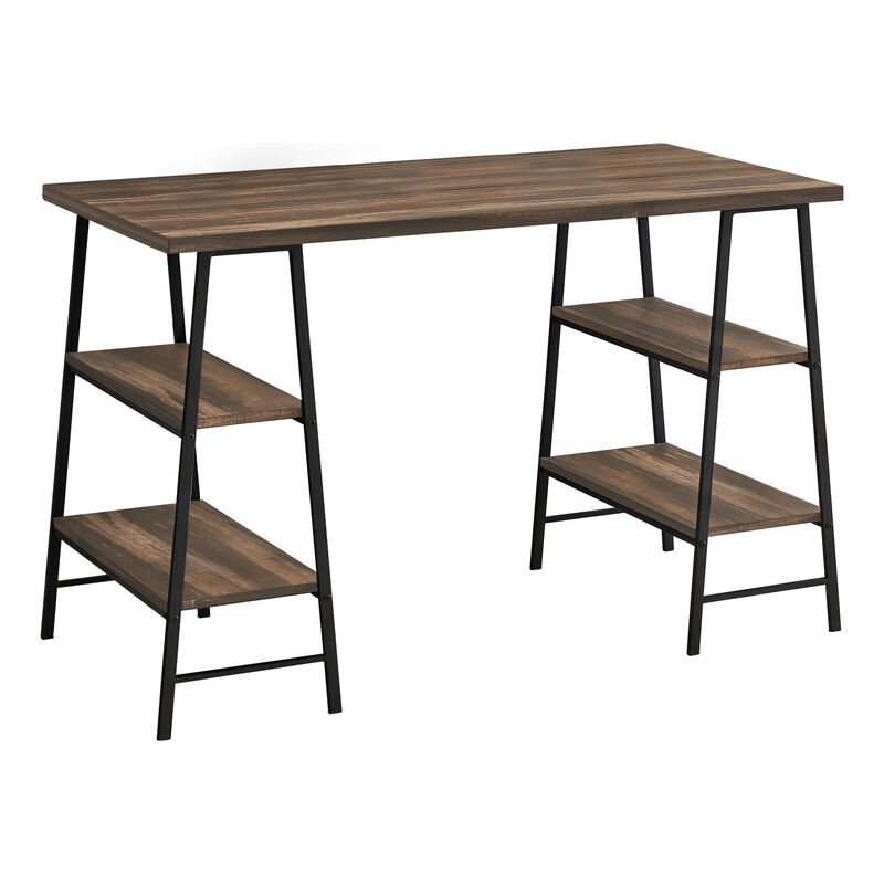 Monarch Specialties I 7525 Computer Desk, Home Office, Laptop, Storage Shelves, 48"L, Work, Metal, Laminate, Brown, Black, Contemporary, Modern
