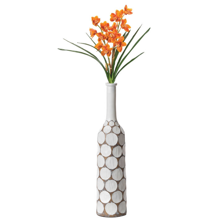Tall floor vases for decor living room floor, Decorative Contemporary Floor Vase White Carved Divot Bubble Design with Tall Neck, 26 Inch, big vases home décor