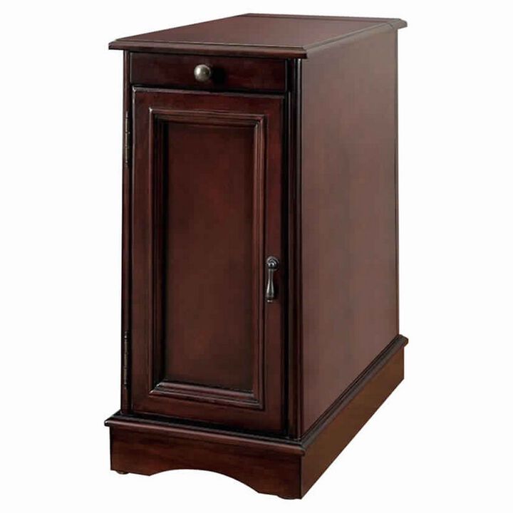 Highly Functional Sleek Transitional Side Table With USB, Cherry-Benzara