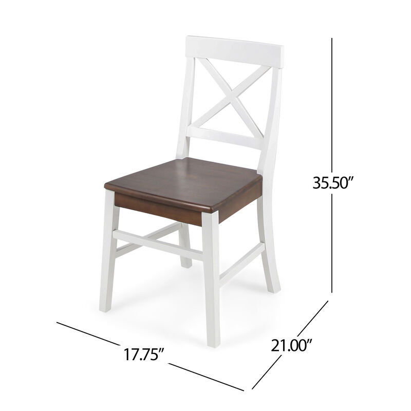 Ricks Dining Chair Set of 2, Crossed X Back, Acacia Wood, Dark Brown, White - Benzara