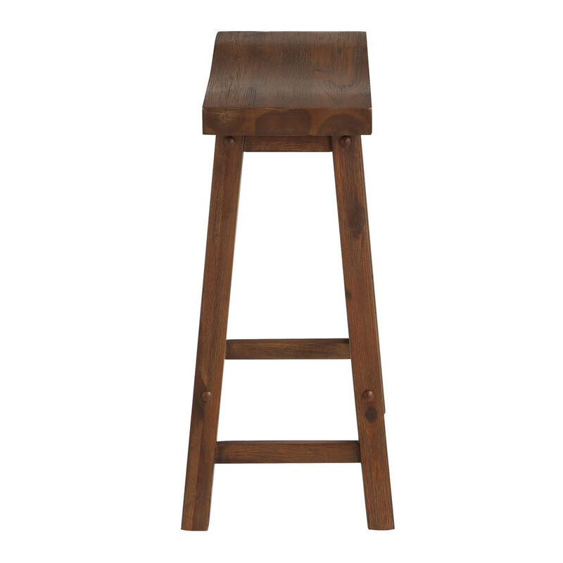 Saddle Design Wooden Counter Stool with Grain Details, Brown-Benzara