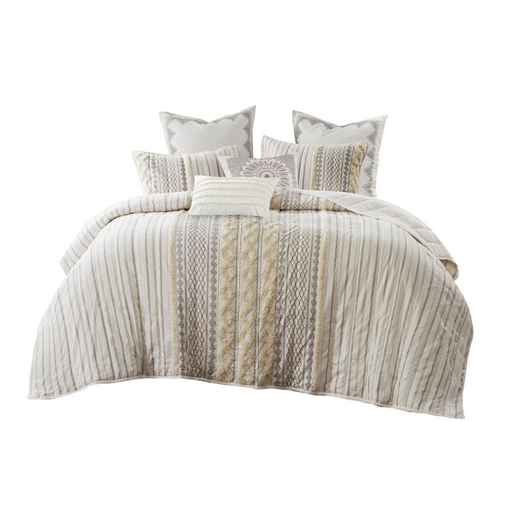 Gracie Mills Modesto 3 Piece Tufted Chenille Geometric Cotton Coverlet Set