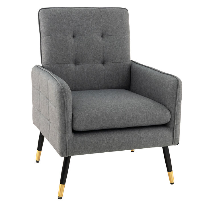 Linen Fabric Accent Chair with Removable Seat Cushion