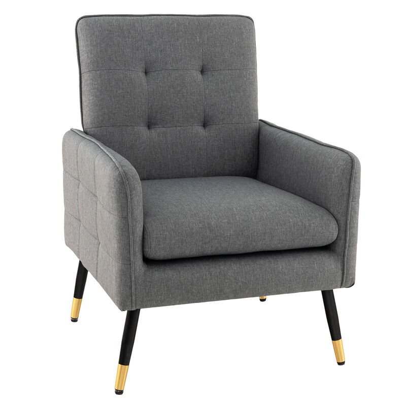 Linen Fabric Accent Chair with Removable Seat Cushion