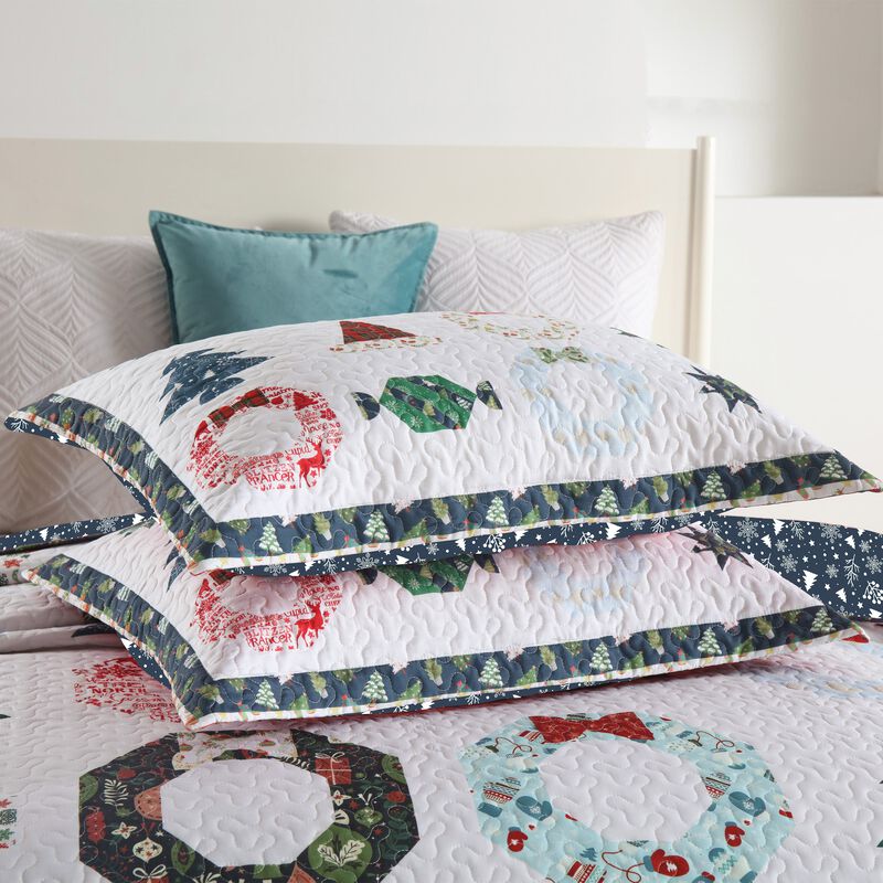 Marcielo 3 Pcs Winter Blue Candy Christmas Quilt Bedspread Set