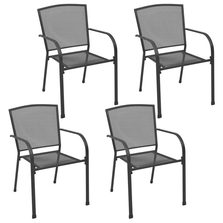 Outdoor Dining ArmSet of 4, Dark Gray Steel Frame, Mesh Design - Benzara
