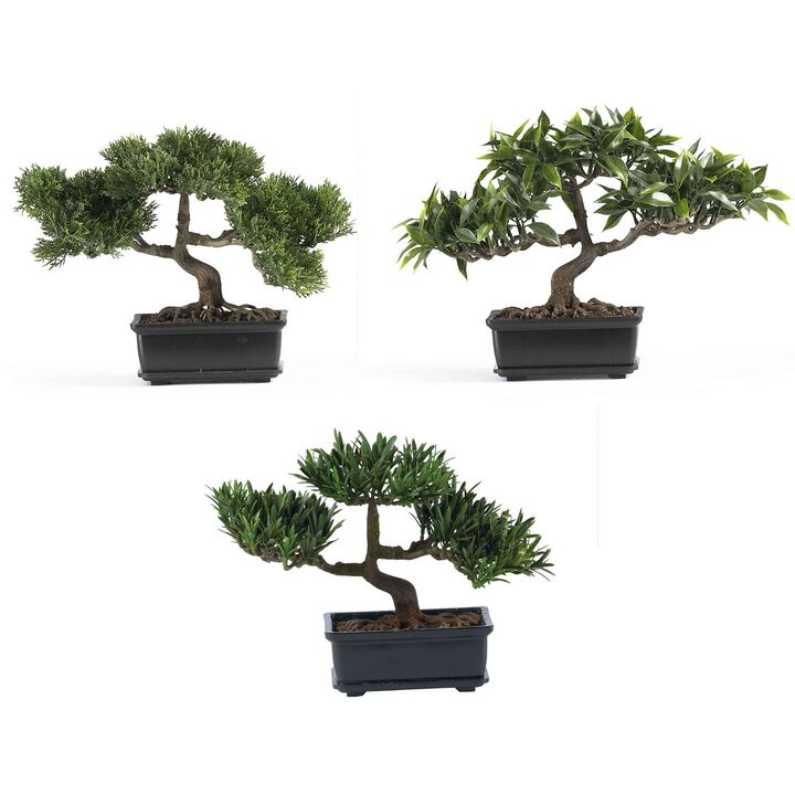 Hivvago Set of 3 12" Bonsai Silk Plant Collection