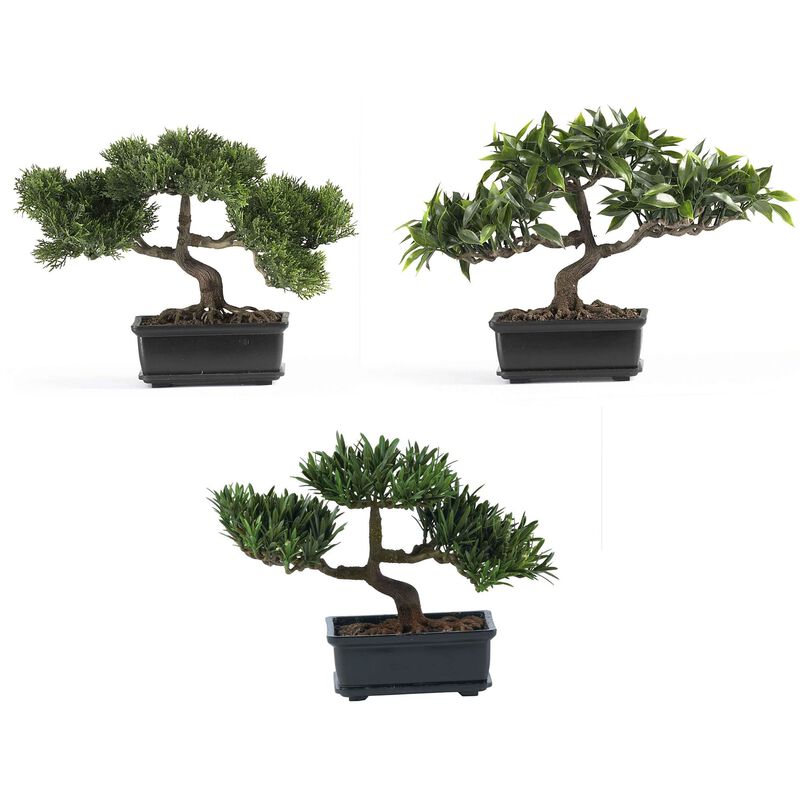 Hivvago Set of 3 12" Bonsai Silk Plant Collection
