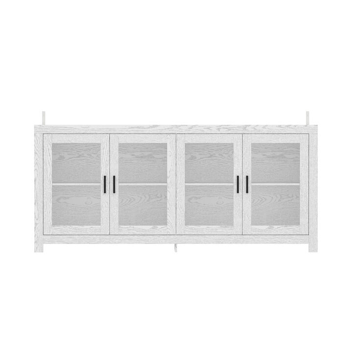 FUFU&GAGA 4-Door Sideboard with Glass Doors, Modern Storage Cabinet, (70.9" W x 15.7" D x 32" H), White