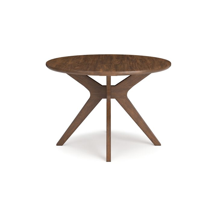 Jeyn Round Dining Table, Modern Curved Base, 45 Inch Brown Mango Wood - Benzara