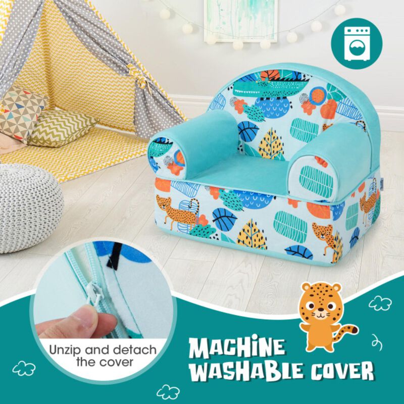 Hivvago Kids Armchair with Plush Velvet Cover and Soft Sponge Filling-Blue