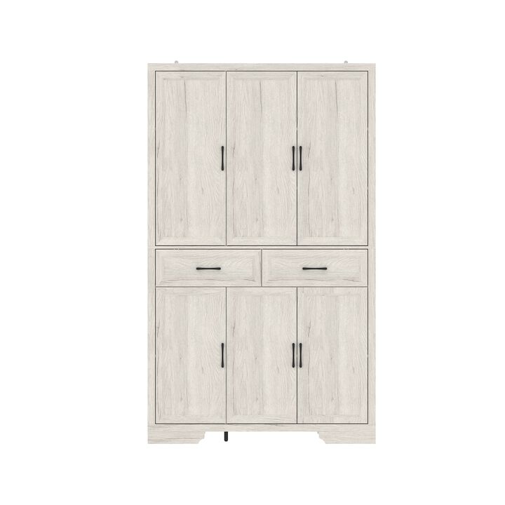 FUFU&GAGA Modern Dark Wood Sideboard – 6 Doors & 2 Drawers, Spacious P2-Grade MDF Kitchen Buffet Cabinet (47.2" W x 15.7" D x 78.7" H), Dark Wood