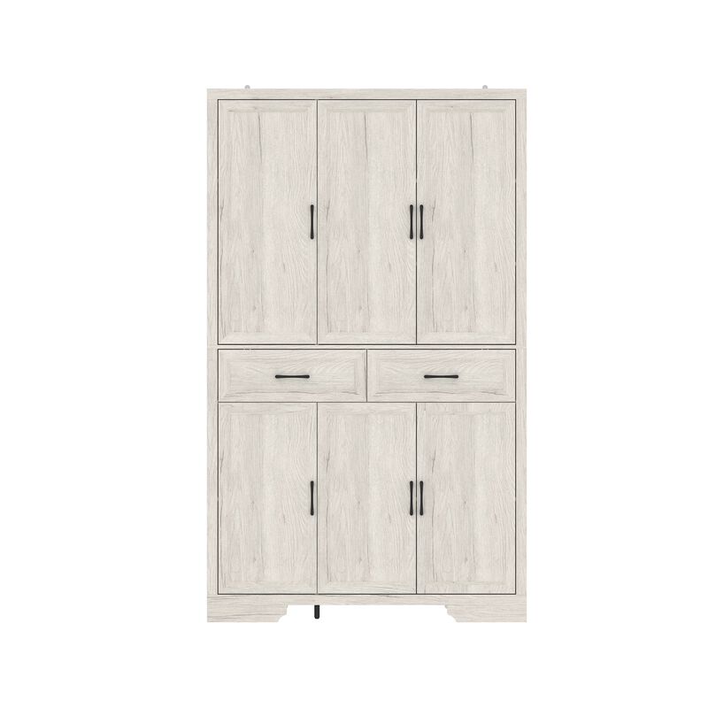 FUFU&GAGA Modern Dark Wood Sideboard – 6 Doors & 2 Drawers, Spacious P2-Grade MDF Kitchen Buffet Cabinet (47.2" W x 15.7" D x 78.7" H), Dark Wood