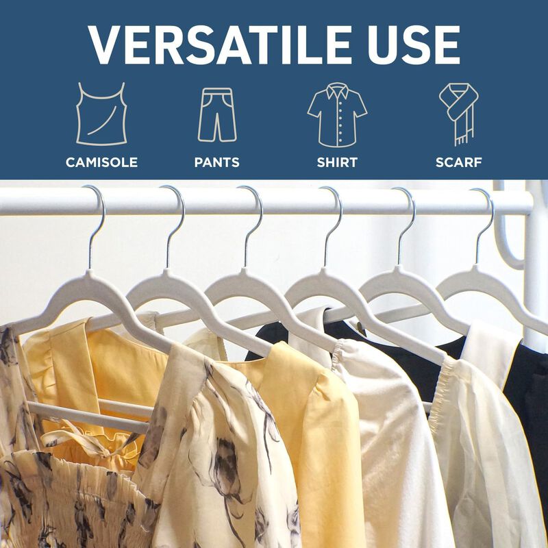 Velvet Clothes Hanger – with 360 Degree Swivel Hook and Non-Slip Shoulder Notch, Holds Up to 10 lbs, Heavy Duty Hanger Set, for Organizing Suit, Dress, Coat, and Clothes, Pack of 5, White