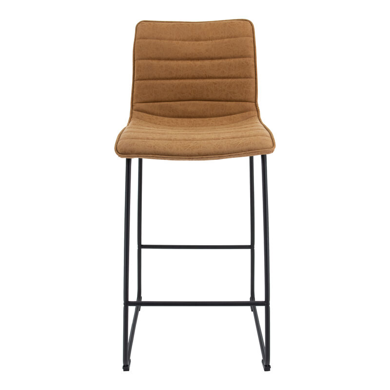 LeisureMod Brooklyn 29.9" Modern Leather Bar Stool with Black Iron Base & Footrest – Stylish and Durable Seating for Kitchen or Bar