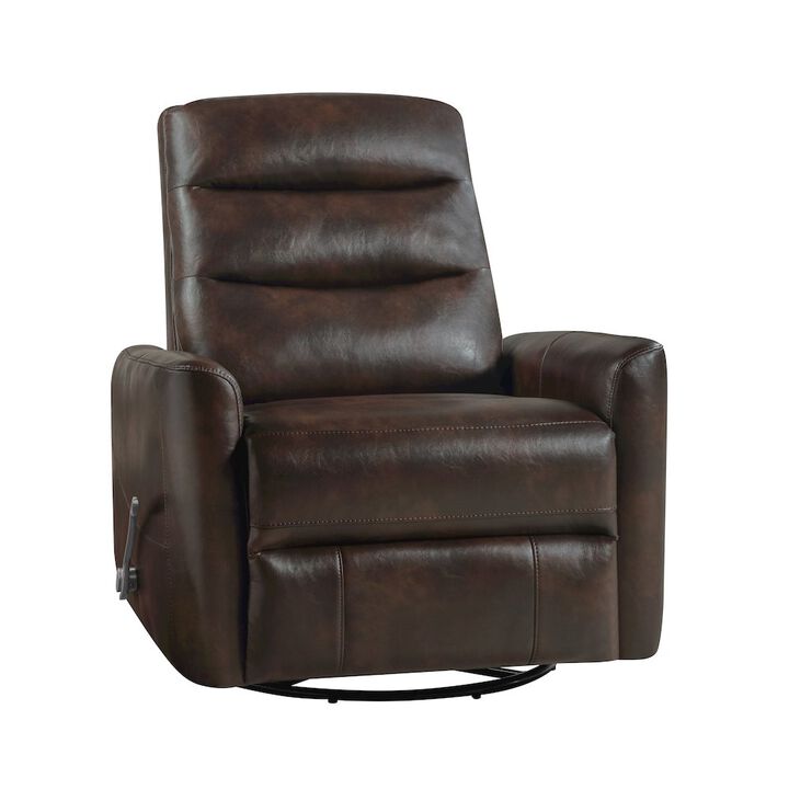 New Classic Furniture Takami Faux Leather Swivel Recliner, Brown