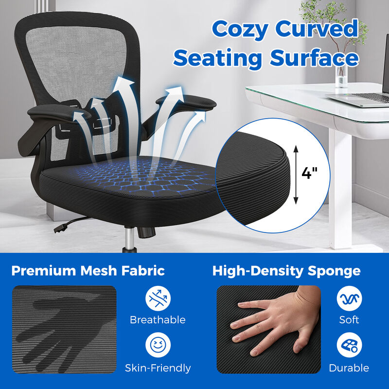 Adjustable Swivel Mesh Task Office Chair with Flip-Up Armrests-Black