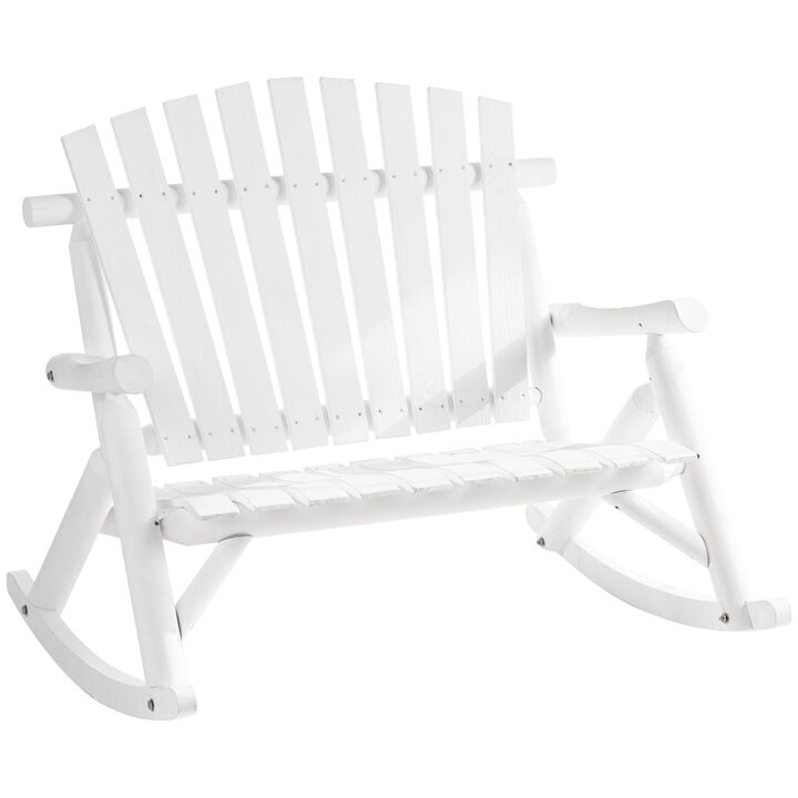 White Garden Duo: Adirondack 2-Seat Wooden Rocking Chair