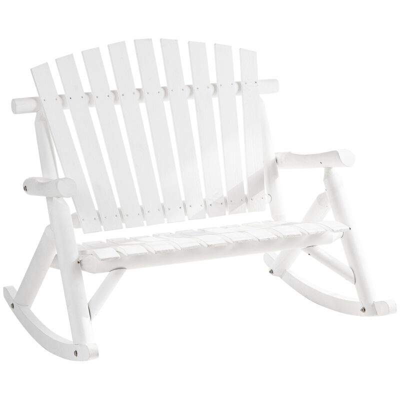 White Garden Duo: Adirondack 2-Seat Wooden Rocking Chair