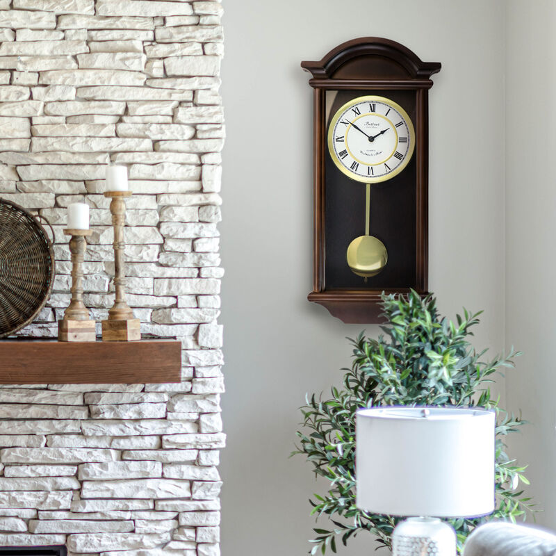 Bedford Clock Collection George 22 Inch Chestnut Wood Chiming Pendulum Wall Clock
