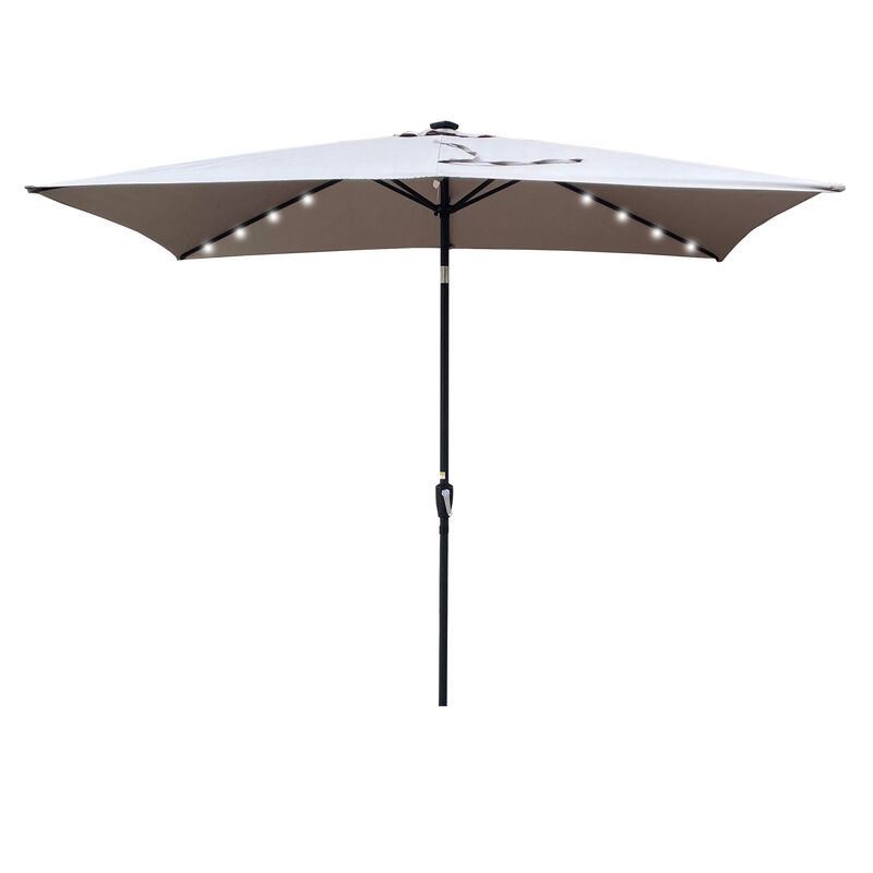 Solar LED Patio Umbrella: Crank, Tilt, 10x6.5 ft