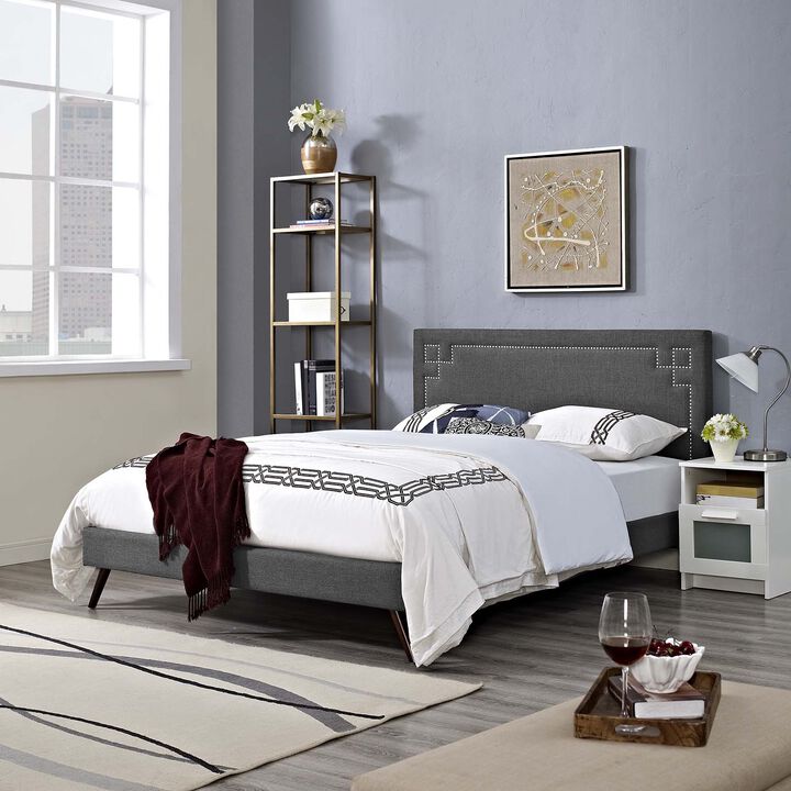 Modway - Ruthie Queen Fabric Platform Bed with Round Splayed Legs Gray